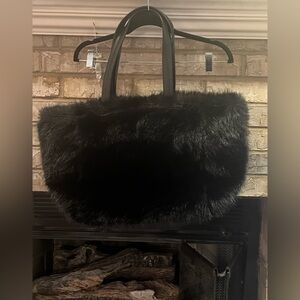 The Gap Elegant Black Faux Fur Tote Bag NWT